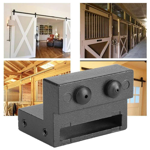 Heavy Duty Barn Door Stopper With Adjustable Floor Track Roller, Wall Mounted, Rubber Covered Damping For Quiet Operation shown