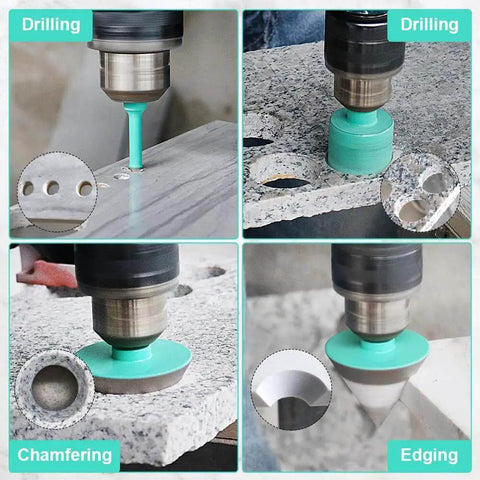 Pro Grade 11pc Diamond Core Drill Bits Set Tile Hole Saw Kit with 35mm Chamfer Bit used for dry and wet drilling in stone and tile