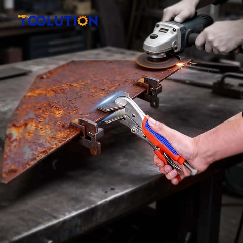 10 Inch Locking Sheet Metal Clamp With Trigger Release securing metal during grinding, heavy duty adjustable welding pliers for metalworking