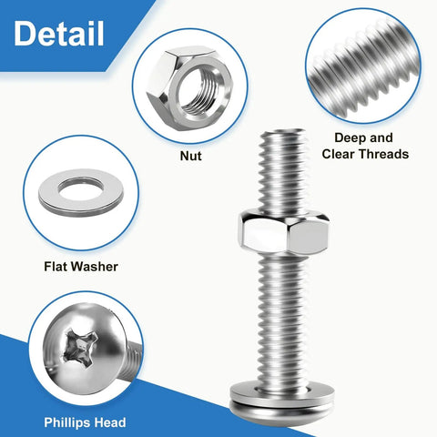 Detail view of Ultimate 121 Piece Nuts And Bolts Kit With M4 M5 M6 Phillips Head Screws Nuts Flat Washers And Storage Case