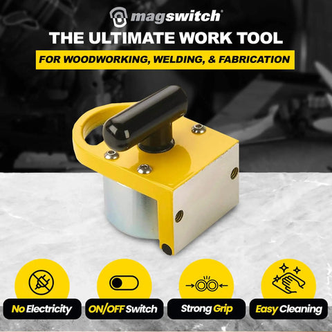 MagMount 150 GripRight 90 Degree Switchable Magnet for industrial fixtures and work benches, heavy duty, non-electric yellow
