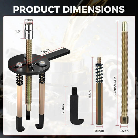 Detailed dimensions of 36 In 1 Bearing Puller Kit With Switchable Two Mode Blind Hole Puller for vehicles and machinery