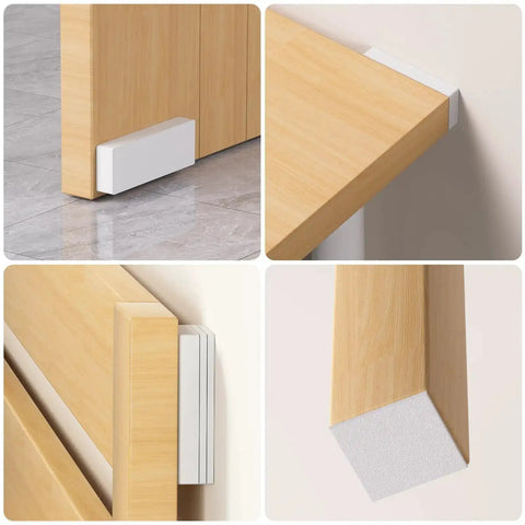 Heavy Duty EVA Foam Headboard Stoppers And Wall Protectors 18 Piece Set installed on wooden bed and wall corners