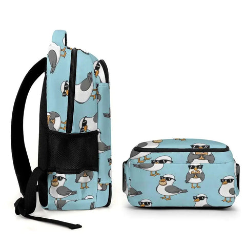 Side view and top view of Cool Seagulls Design Travel Laptop Backpack With Large Capacity Waterproof Durable Daypack For Women And Men
