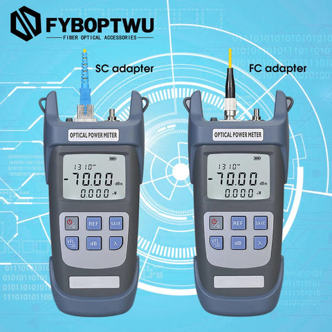 FYBOPTWU optical power meter 3-in-1 fiber tester with FC/SC adapters and VFL LED, -70 to +10 dBm