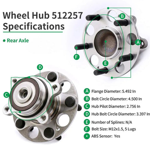 Rear Wheel Hub Bearing Assembly Set Of 2 For 2006 2011 Honda Civic LX DX ABS Models Direct Fit OE Replacement Hubs And Bearings 5 Lug Rear Left And Right detailed specifications view.