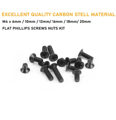 M4 Flat Head Phillips Countersunk Machine Screws And Hex Nuts Set, Black Bolts And Nuts Assortment, 220 Pieces In 6 Lengths