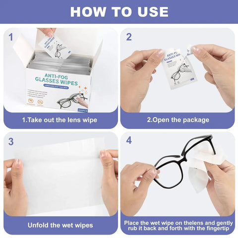 Step-by-step guide to using Anti Fog Wipes For Glasses Large Premoistened Wipes Individually Wrapped
