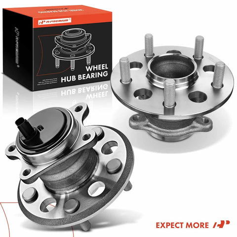Two Pack Rear Wheel Bearing And Hub Assembly With ABS And 5 Lug Fit For Toyota Camry 2012 To 2017 And Avalon 2013 To 2018 Heavy Load Capacity Ball Bearing Replacement displayed with packaging.