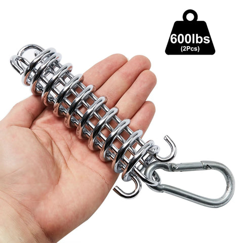 Two stainless steel porch swing springs with hooks and carabiner, heavy-duty 600 lb capacity (2 pcs)