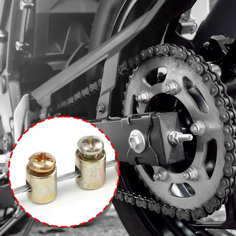 Twenty Pack Universal Throttle Cable Ends With Screws End Caps For Motorcycle Scooter Dirt Bike And Bicycle Fits Up To Three Millimeter Wires shown installed on bike chain