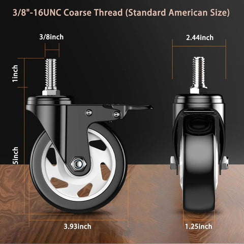 4 Inch Threaded Stem Swivel Casters Set Of 4 Heavy Duty Industrial Castors With 2000 Lb Capacity 500 Lb Per Wheel side view
