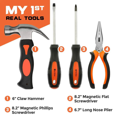 18 Piece Kid Friendly Tool Set With Reinforced Belt And Adjustable Waist 20 To 32 Inches Real Hand Tools Kit for DIY
