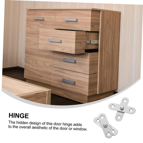 Secret Door Hinges 360 Degree Rotatable Hidden Hinges For Cabinets In Stainless Steel Durable Pivot Hinges shown in use on a wooden cabinet