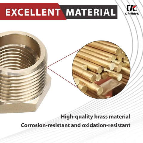 Close-up of One Half Inch NPT Male to One Quarter Inch NPT Female Brass Reducing Bushing Pipe Fitting Pack of Five 1200 PSI