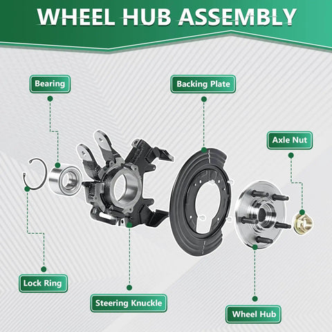 Exploded view of Ready to Roll Wheel Hub Assembly and Bearing Kit for Mitsubishi Mirage 2000 2002 1.5L 1.8L and Lancer ES 2002 2005 2.0L.