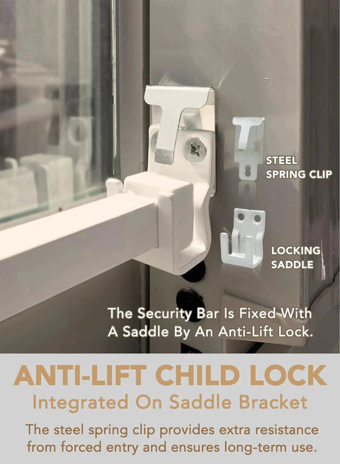 Extendable Sliding Door Security Lock Bar For Child Safety, Anti Lift Lock, Adjustable 19 To 51 Inches With Three Bars installed on door