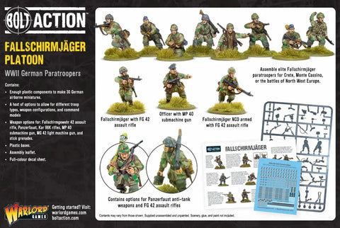 German Fallschirmjager Airborne Paratroopers 28mm Plastic Miniatures For Bolt Action Wargaming, WWII figures with weapon options.