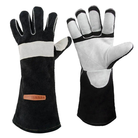 Leather Forge MIG Welding Gloves With Kevlar Stitching For Heat And Fire Resistance And Palm Reinforcements, Top Notch Dexterity With Seamless Index Finger And Keystone Thumb Ergonomics, 16 Inches Black And Gray