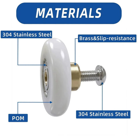 Close-up of 25Mm 304 Stainless Steel Shower Door Rollers For Sliding Doors Replacement Wheel Set With POM Bearings