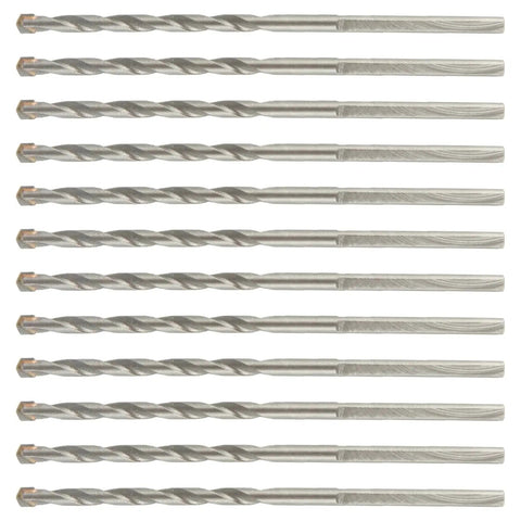Masonry Drill Bits One Eighth Inch By Three Inch Set Twelve Pack For Concrete Brick Stone And Block Three Flat Shank Tungsten Carbide Tips