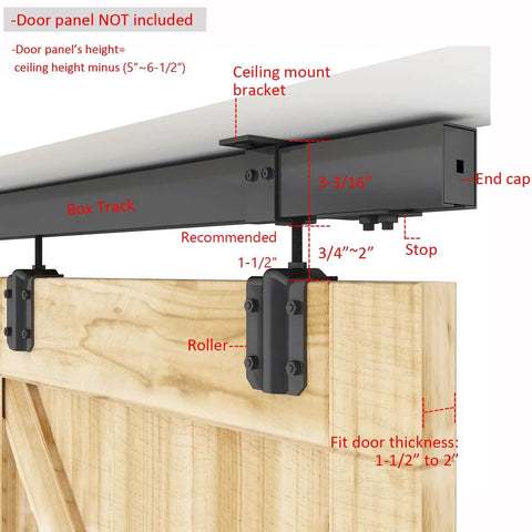 Outdoor Ceiling Mount Double Sliding Barn Door Hardware Kit 16 Feet Heavy Duty Box Track for Exterior Use with bracket detail