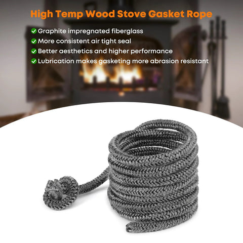 Stanbroil wood stove gasket rope, gray graphite-impregnated fiberglass, 1/4" x 84", coiled roll.