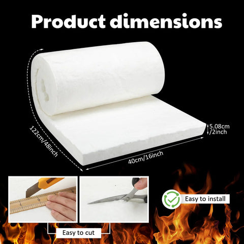 Fanfanwin ceramic fiber insulation roll, 2 in thick x 16 x 48 in, white fireproof blanket for forge and kiln use