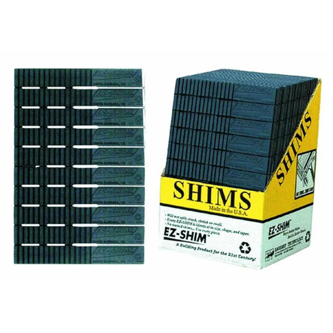 8 Inch Plastic Shims For Contractors Bulk Case EZ Shims Recycled Material And Reusable Built Tough Breaks Clean Every Time Nails Easy 36 Sheets Per Case ETC2 Model displayed in bulk with packaging.