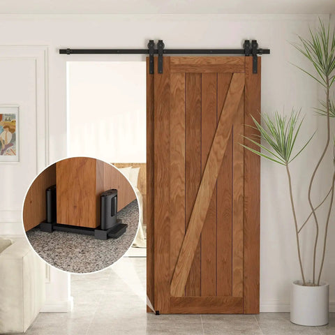 Sliding Closet Door Floor Guide With Adjustable Bottom Guide And 3 Roller System For Bypass And Barn Doors In Black Finish