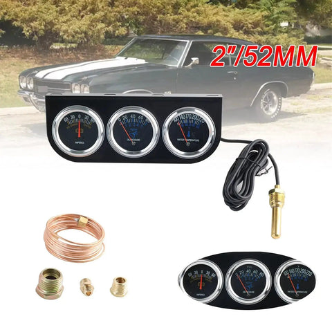 Triple Gauge Kit 2 Inch Chrome Mechanical 3 In 1 Amp Meter Oil Pressure Gauge And Water Temperature For Cars Boats 52mm