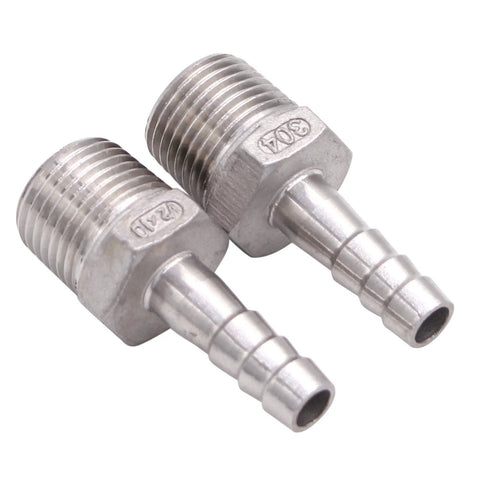 Stainless steel hose barb to 1/2 in NPT male pipe fittings, 3/8 in barb, DERNORD, pack of 2