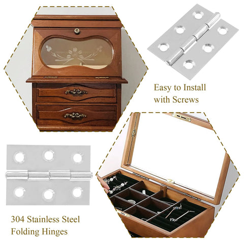 Suiwotin 20pc 2-inch 304 stainless steel butt hinges, chrome finish for cabinets and jewelry boxes, includes screws