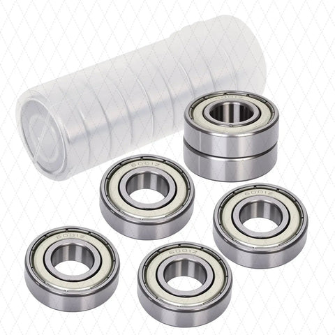 Heavy Duty 10 Pack 6205 ZZ Ball Bearings 25x52x15mm, chrome steel, double shielded, shown with storage case