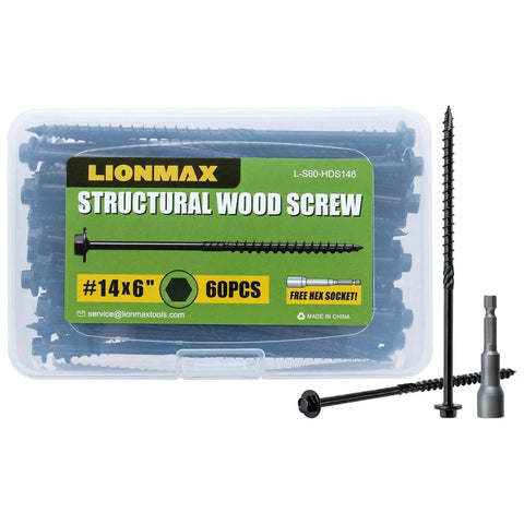 Built Tough Structural Wood Lag Screws 6 Inch, 60 Count 14 By 6 Heavy Duty Rust Resistant Hex Head Exterior Timber Screws in packaging