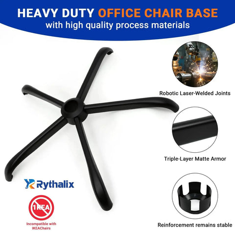 Heavy Duty 28 Inch Office Chair Base Replacement For Most Chairs 2400 Lbs Capacity Matte Black Metal Legs With Universal Casters Sockets