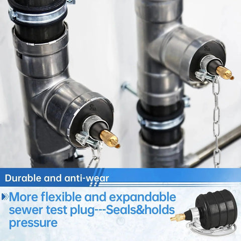 2 Inch Rubber Test Ball Pipe Plug for Sewer Drain Leak Detection with Chain in use within plumbing setup