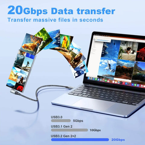 Plug And Play Right Angle USB C Monitor Cable 6ft 2 Pack 4K 60Hz Display With 20Gbps Data Transfer And 100W Charging USB 3.2 Gen2x2 Video Cable for data transfer