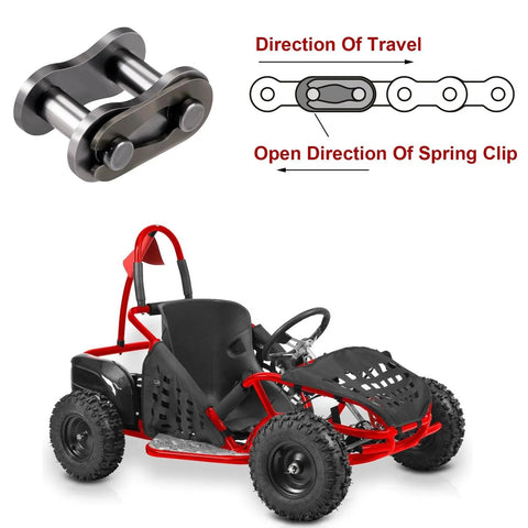10 Pack Number 35 Chain Master Link Roller Steel Alloy Heavy Duty Connector for Go Karts and Mini Bikes with installation diagram
