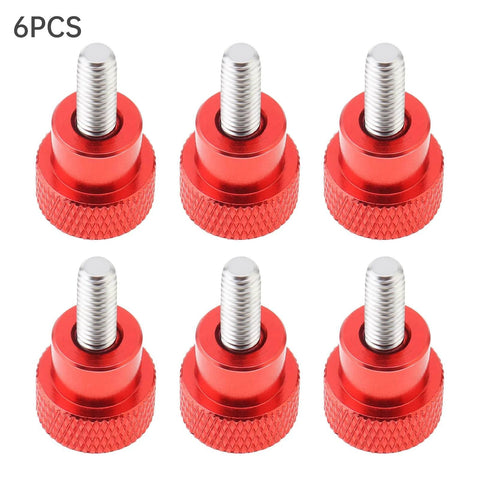 Six Pack M4 10mm Stainless Steel Knurled Thumb Screws With Red Aluminum Heads For Quick Tightening And Easy Grip Round Clamping Knobs Threaded Fasteners For Tooling And DIY Projects Durable Hardware