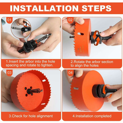 Hands assembling a 6 Inch Hole Saw Kit For Recessed Lights With Dust Bowl For Clean Precise Cuts In Wood Metal And Plastic Bi Metal Drywall Saw Teeth