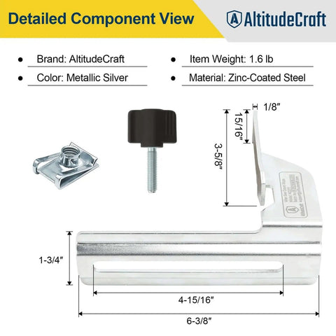 Crown Stops For Miter Saw That Make 45 Degree Crown Cuts A No Brainer Heavy Duty Crown Molding Jig By AltitudeCraft Fits DEWALT DWS780 DW718 DW716 And Other DEWALT Models Reduces Bevel Adjustments And Wasteful Test Pieces detailed view showing dimensions and materials.