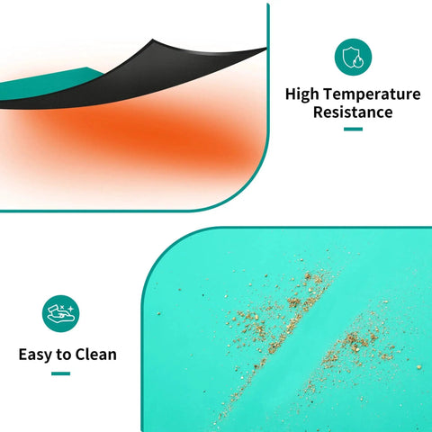 Close-up of Large ESD Grounding Desk Mat Roll 23.6 By 118 Inches High Temperature Anti Static Rubber Pad with dust, green color