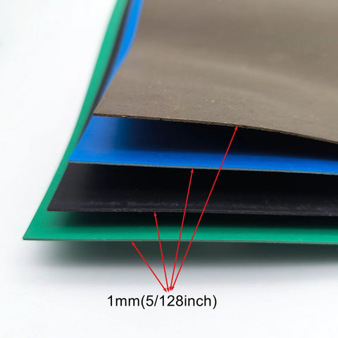 Gasket paper sheets stack in mixed colors (green, blue, black, brown), 1 mm thick, 4 pcs