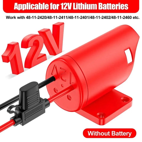 Battery Adapter For Milwaukee 12V Batteries With 14 Gauge Wire Terminals And Fuse Protection, No Hassle Plug In Setup, Red Module