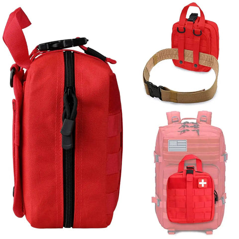 Side and back view of Rugged 1000D Nylon First Aid Bag With Molle Pouches For EMTs And Tactical Missions Rip Away Ifak Pouch Tri Fold Medical Kit Carrier Military Style Trauma Emergency Bag For Quick Access And Durable Use LIVANS.
