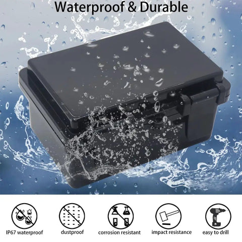 IP67 Waterproof Junction Box With Hinged Black Cover ABS Project Box showing water resistance features