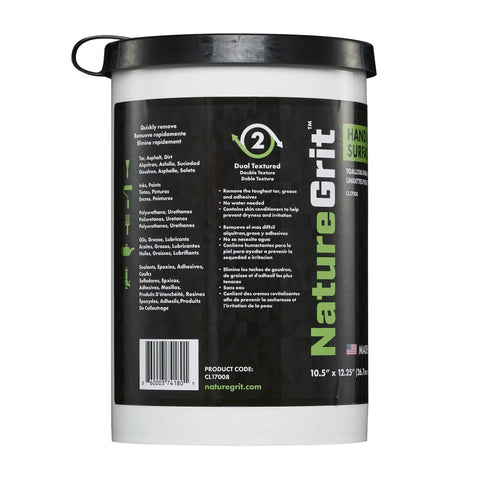 Container of Heavy Duty Mechanic Hand And Surface Wipes Degreaser For Grease And Grime, 80-count, dual-textured for grease removal.