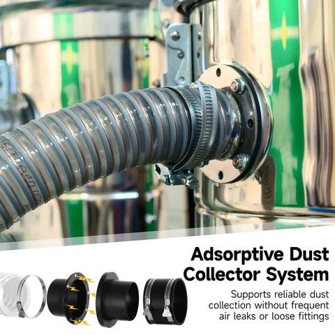 8 Piece Adsorptive Dust Collection System For 4 Inch Shop Vac Hoses One To Multi Starter Kit With Adsorptive Port Connector And 3 Couplers Quick Secure Dust Hose Setup For Woodworking Machines on metal drum