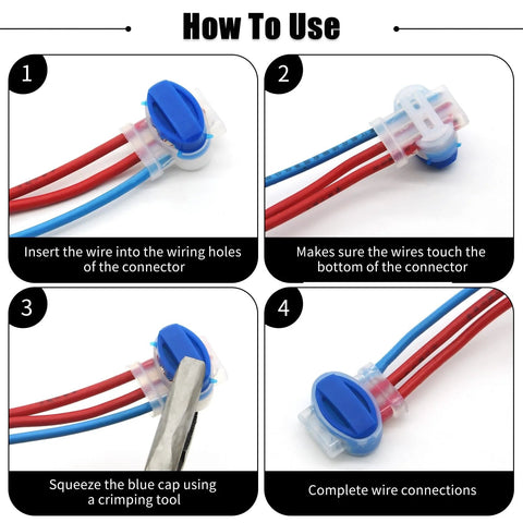 Boundary wire IDC connector, 3-way, blue cap with red and blue pigtail wires